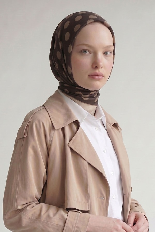 LevidorPuantiyeli Twill İpek Eşarp Kahve