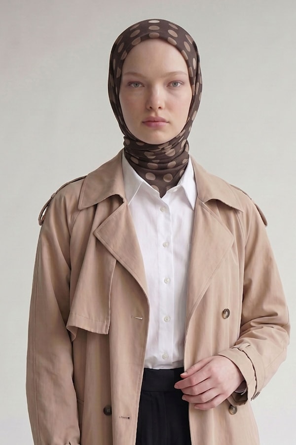 LevidorPuantiyeli Twill İpek Eşarp Kahve
