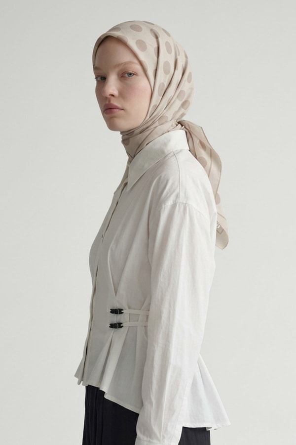 LevidorPuantiyeli Twill İpek Eşarp Krem