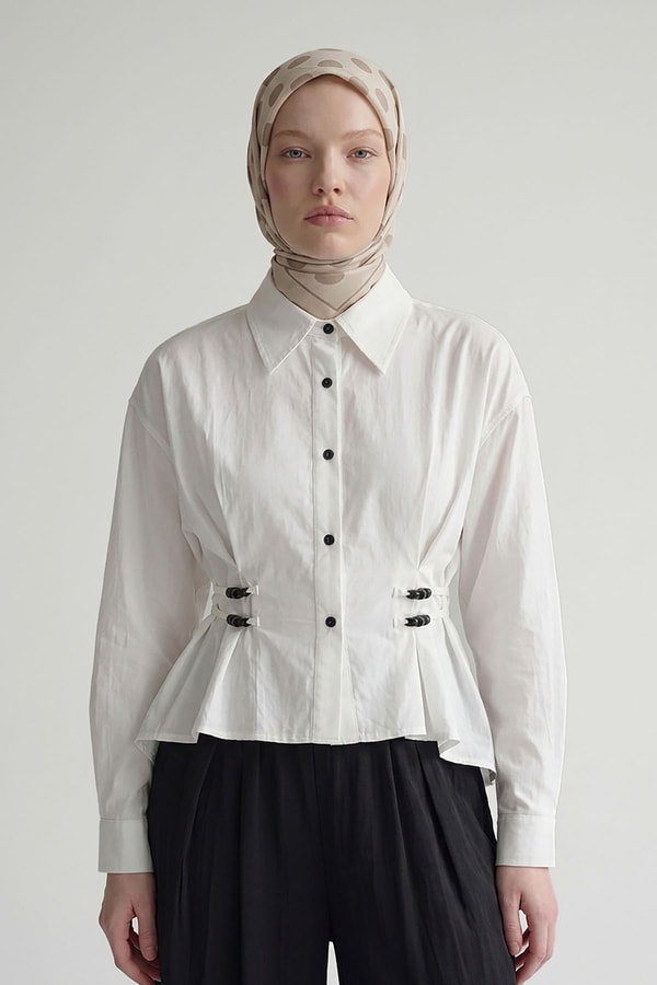 LevidorPuantiyeli Twill İpek Eşarp Krem