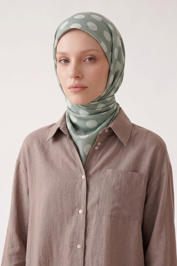 LevidorPuantiyeli Twill İpek Eşarp Mint Yeşili