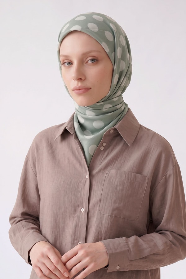 LevidorPuantiyeli Twill İpek Eşarp Mint Yeşili