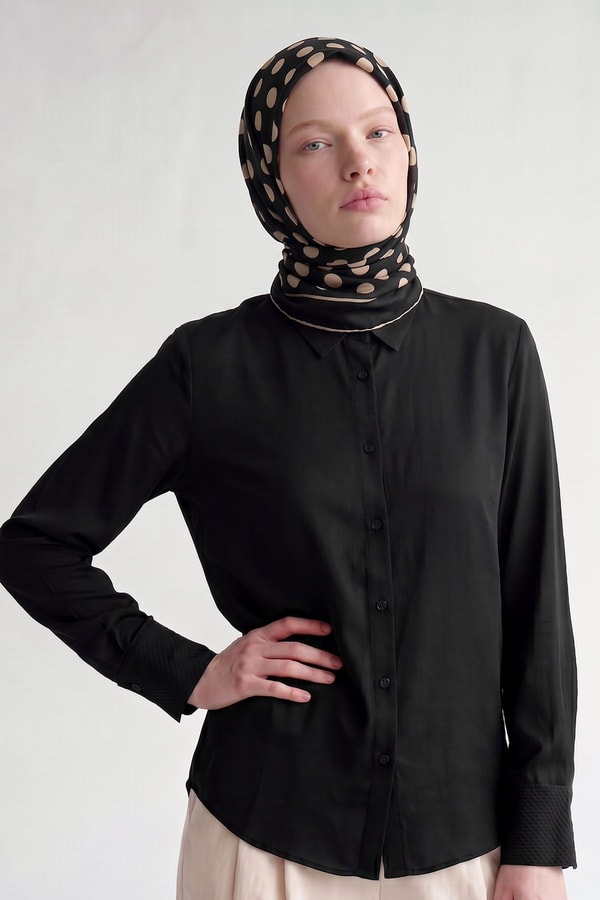 LevidorPuantiyeli Twill İpek Eşarp Siyah