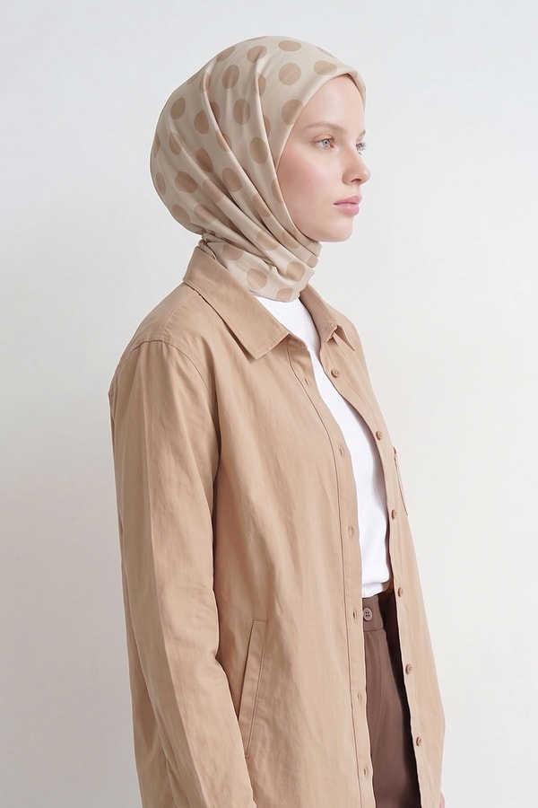 LevidorPuantiyeli Twill İpek Eşarp Sütlü Kahve