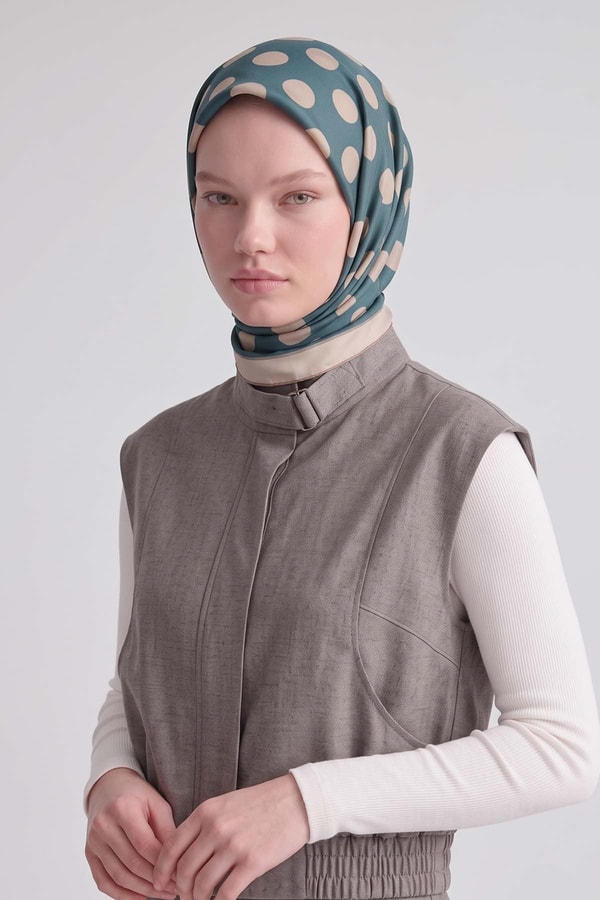 LevidorPuantiyeli Twill İpek Eşarp Turkuaz