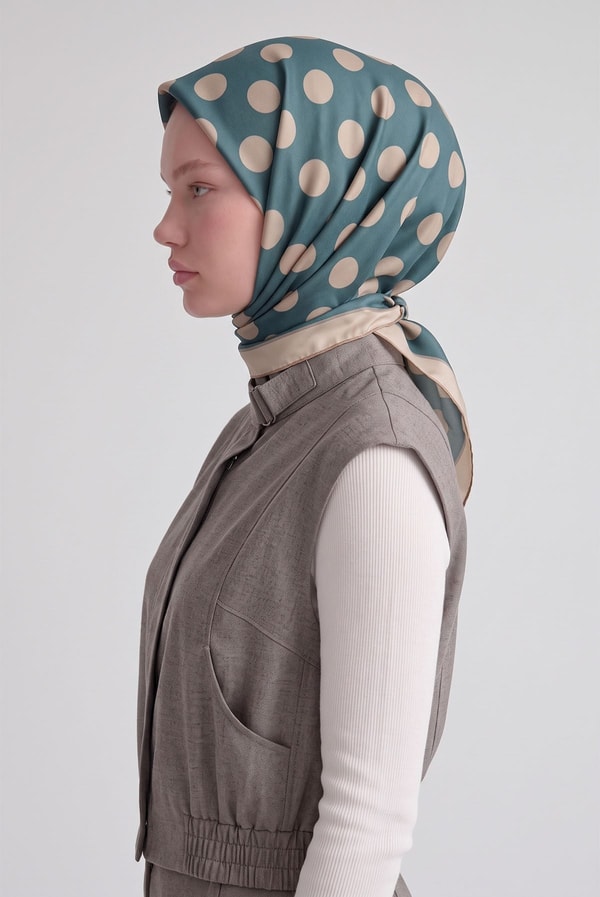 LevidorPuantiyeli Twill İpek Eşarp Turkuaz
