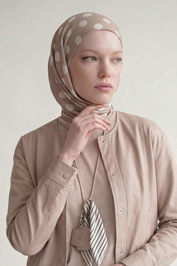 LevidorPuantiyeli Twill İpek Eşarp Vizon