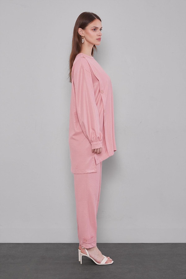 LevidorPudra Bisiklet Yaka Düğme Detaylı İkili Takım