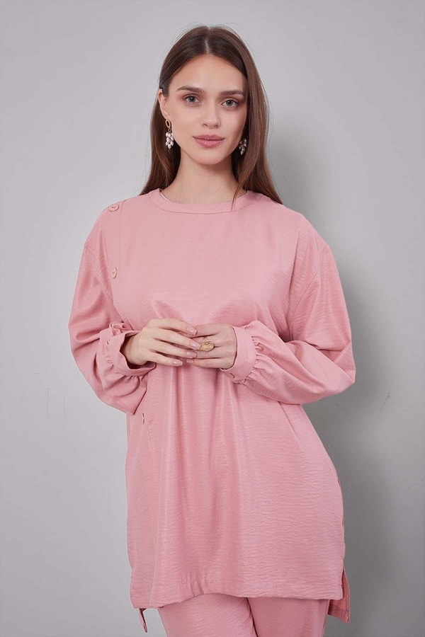 LevidorPudra Bisiklet Yaka Düğme Detaylı İkili Takım