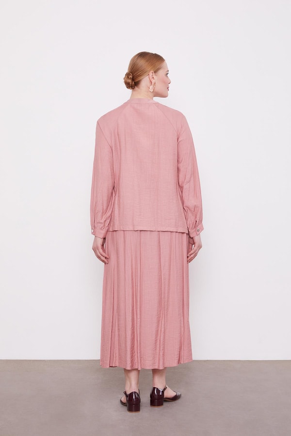 LevidorPudra Çift Düğme Detaylı Etekli Takım