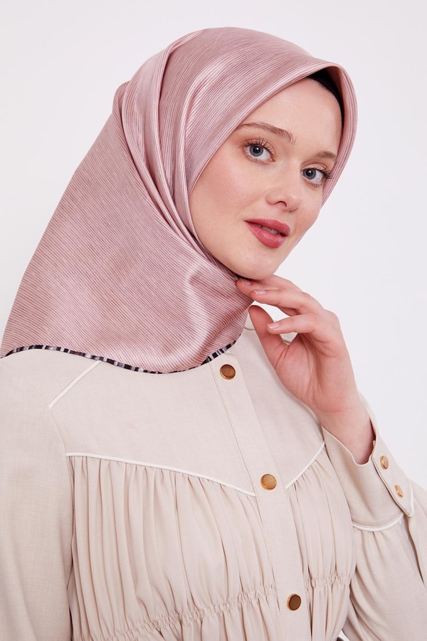 LevidorPudra Çizgili Twill İpek Eşarp