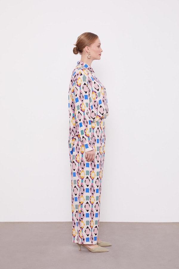 LevidorPudra Desenli Kimono İkili Takım