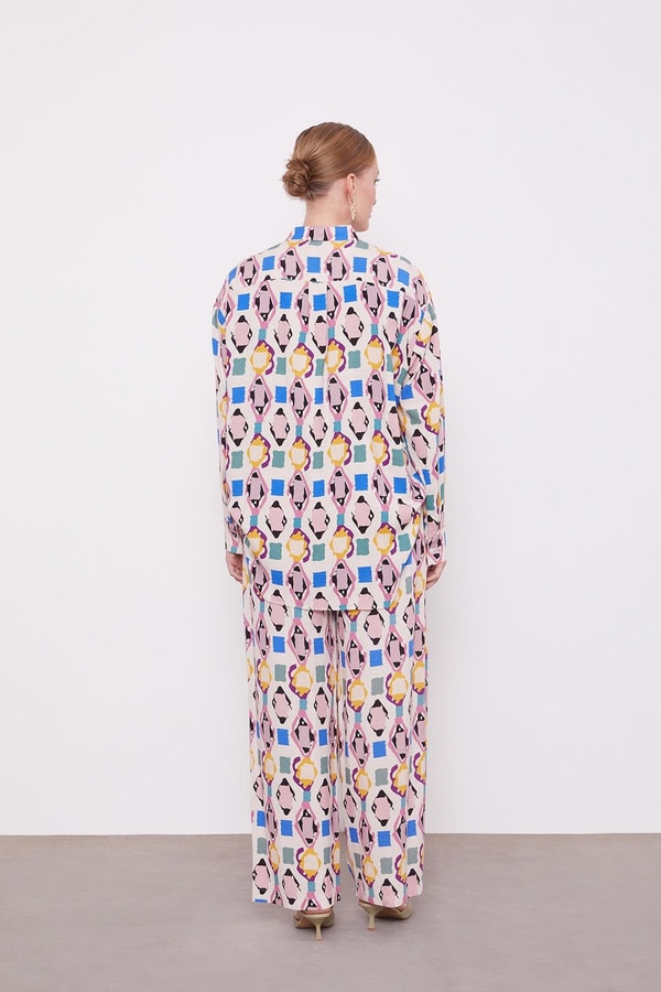 LevidorPudra Desenli Kimono İkili Takım