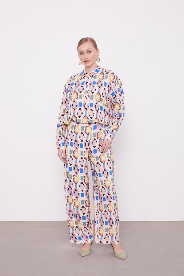 LevidorPudra Desenli Kimono İkili Takım