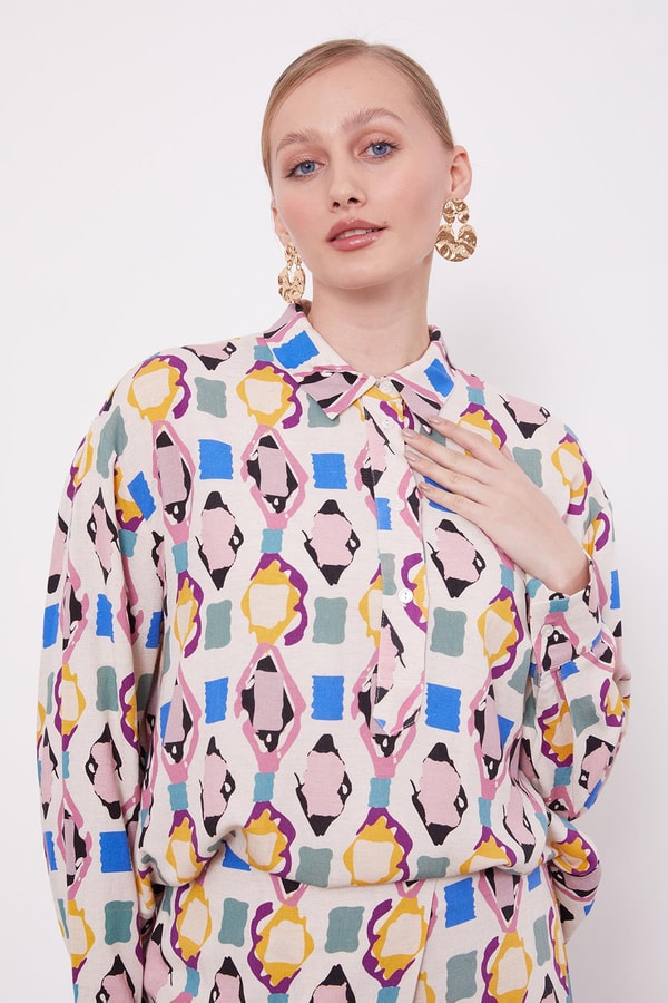 LevidorPudra Desenli Kimono İkili Takım