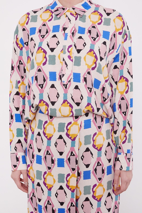 LevidorPudra Desenli Kimono İkili Takım