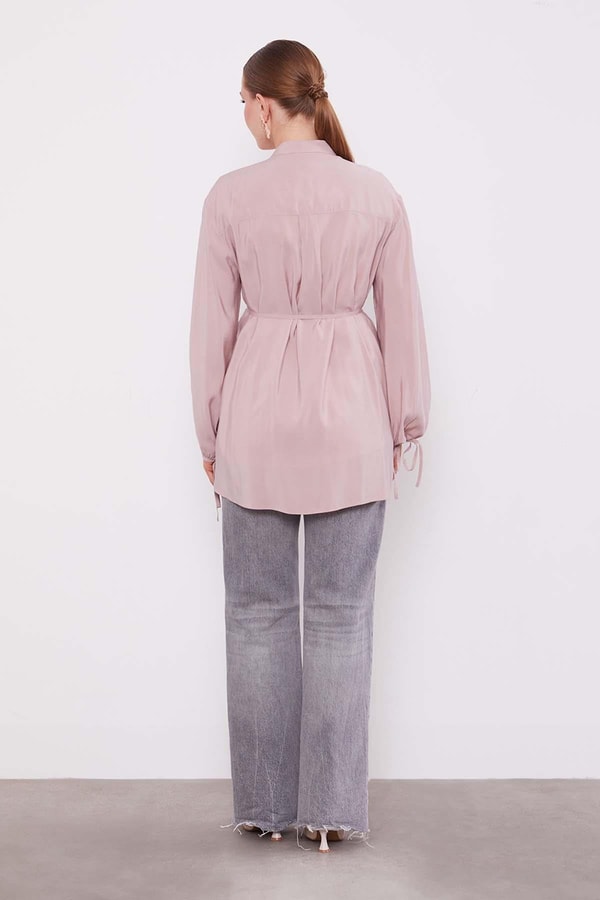 LevidorPudra Düğme Detay Belden Bağlama Gömlek