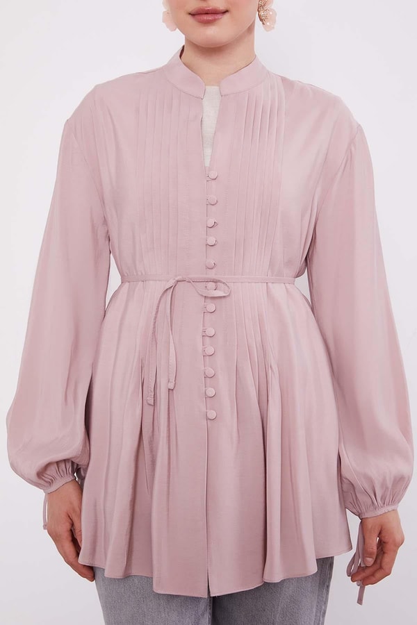 LevidorPudra Düğme Detay Belden Bağlama Gömlek