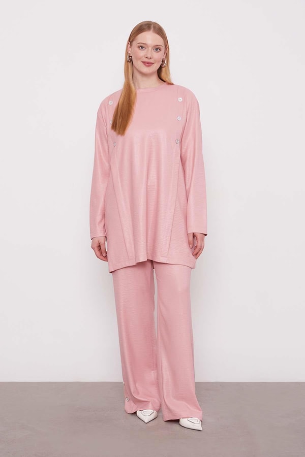 LevidorPudra Düğme Detaylı Bisiklet Yaka İkili Takım