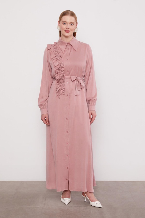 LevidorPudra Düğme Detaylı Cupra Elbise