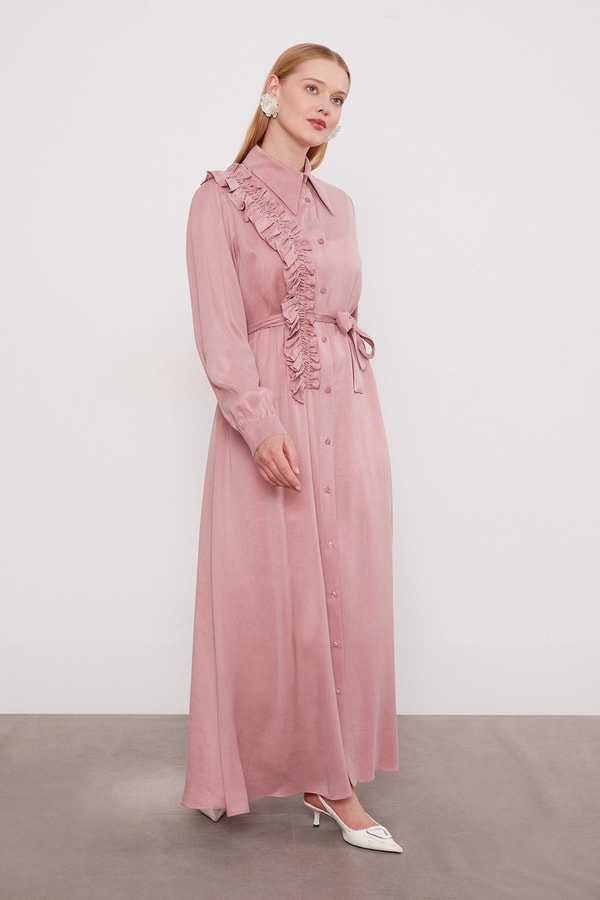 LevidorPudra Düğme Detaylı Cupra Elbise