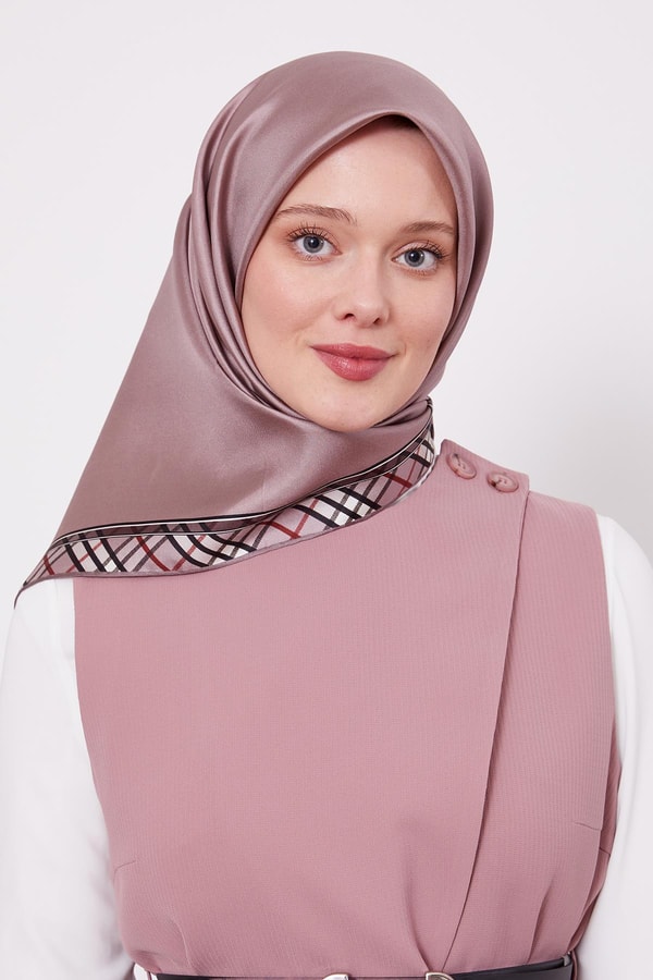 LevidorPudra Ekose Kenar Twill İpek Eşarp