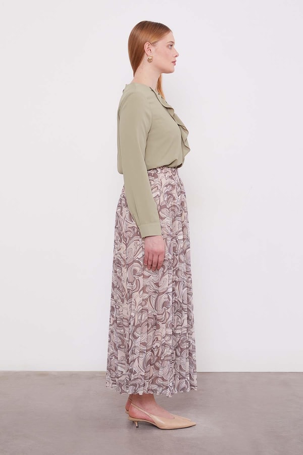 LevidorPudra Etnik Desen Piliseli Etek