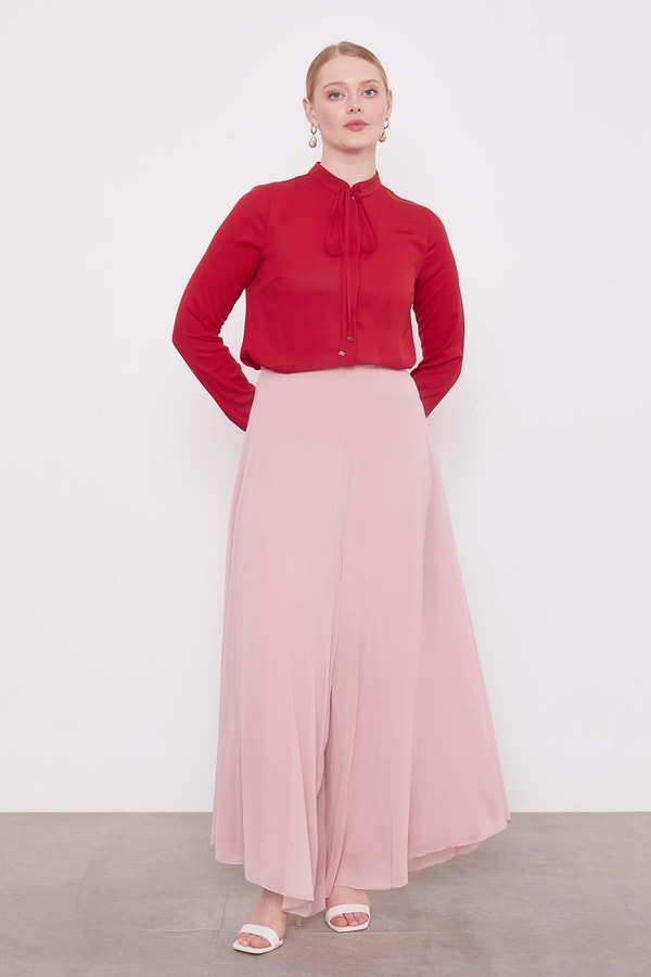 LevidorPudra Geniş Paçalı Şifon Pantolon