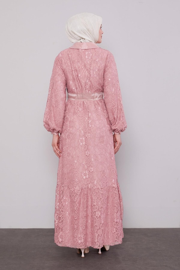 LevidorPudra Gömlek Yaka Kuşaklı Ferace