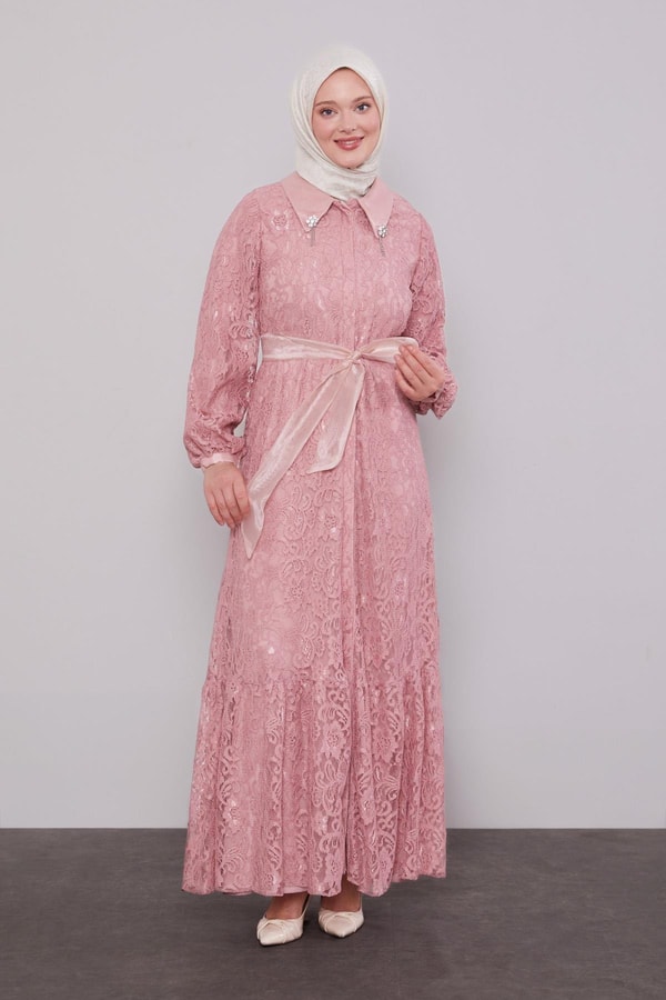 LevidorPudra Gömlek Yaka Kuşaklı Ferace