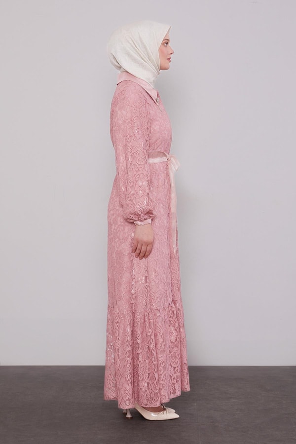 LevidorPudra Gömlek Yaka Kuşaklı Ferace