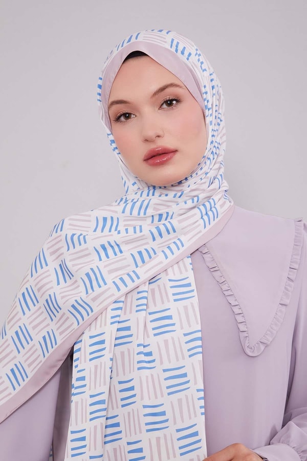 LevidorPudra Kare Çizgi Desen Club Şal