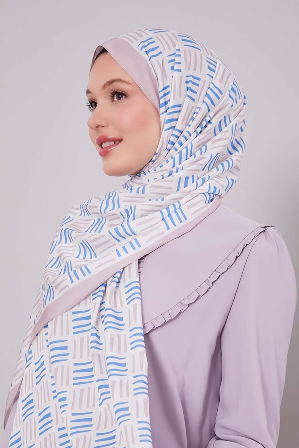 LevidorPudra Kare Çizgi Desen Club Şal