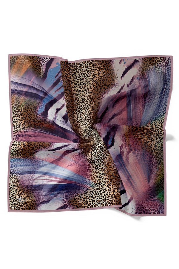 LevidorPudra Karışık Leopar Desen Twill İpek Eşarp