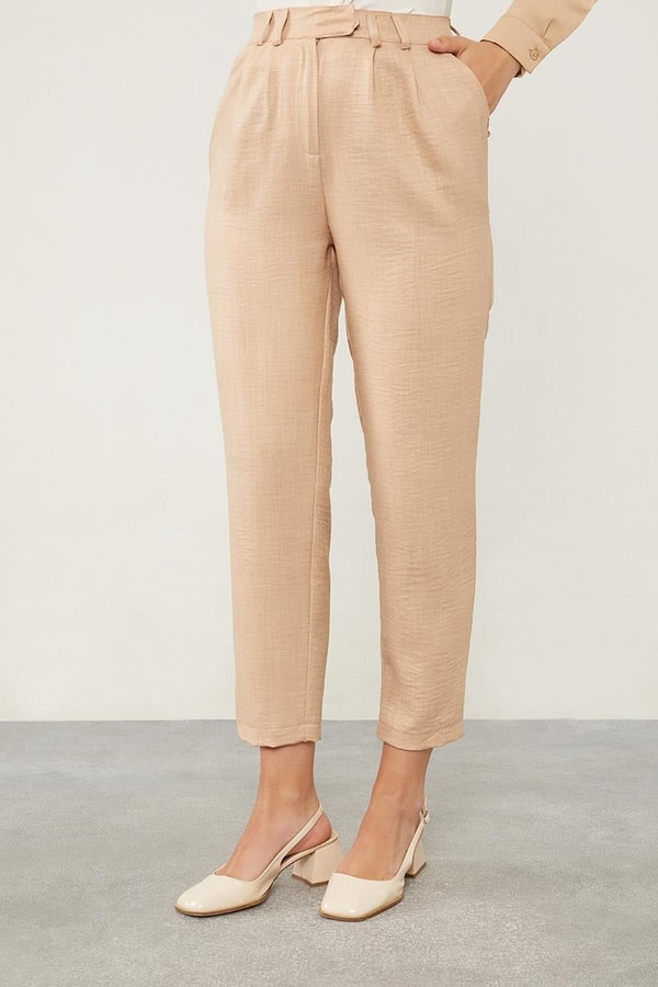 LevidorPudra Keten Kumaş Havuç Pantolon