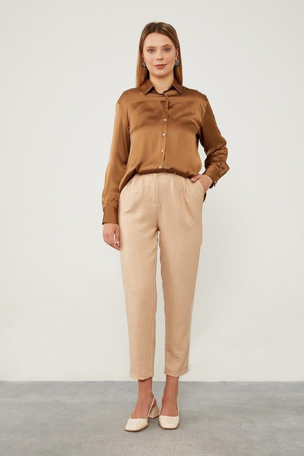 LevidorPudra Keten Kumaş Havuç Pantolon