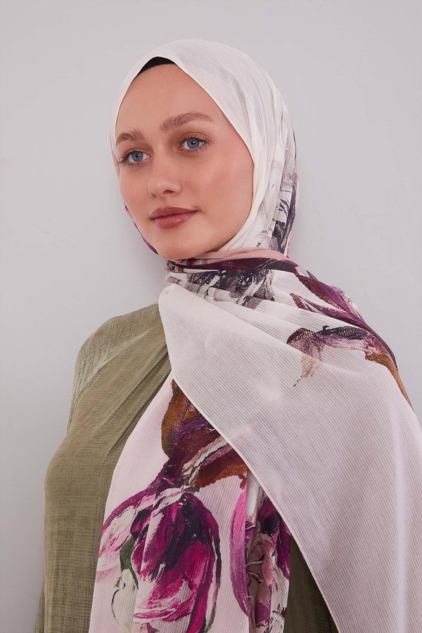 LevidorPudra Lale Desen Pamuk Şal