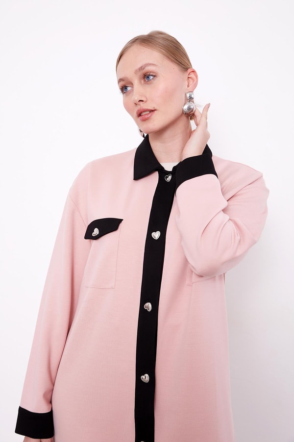 LevidorPudra-Siyah Düğme Detaylı Pantolon Takım