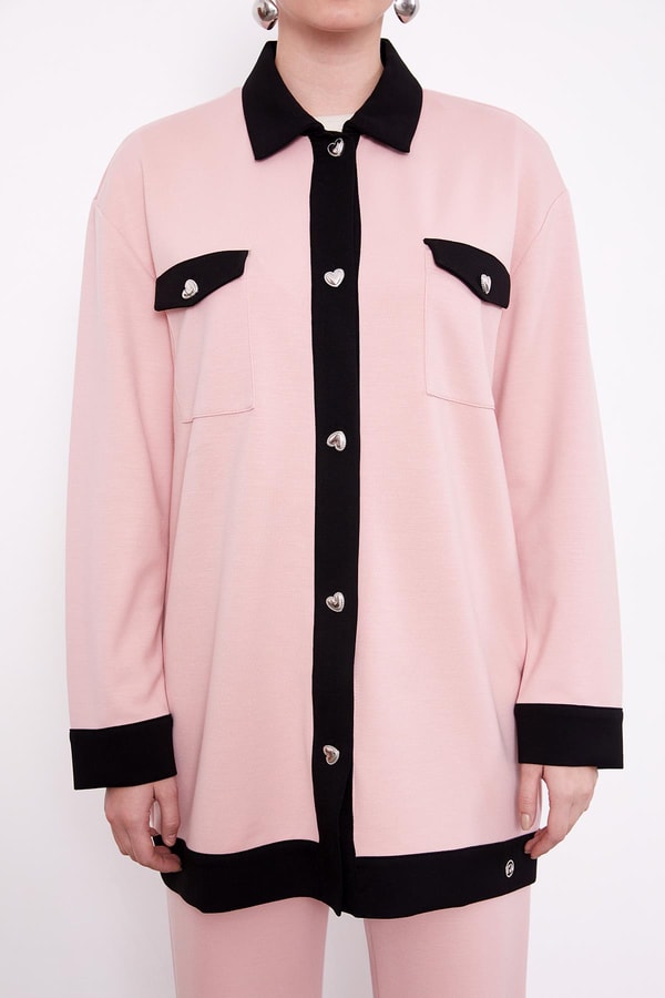 LevidorPudra-Siyah Düğme Detaylı Pantolon Takım