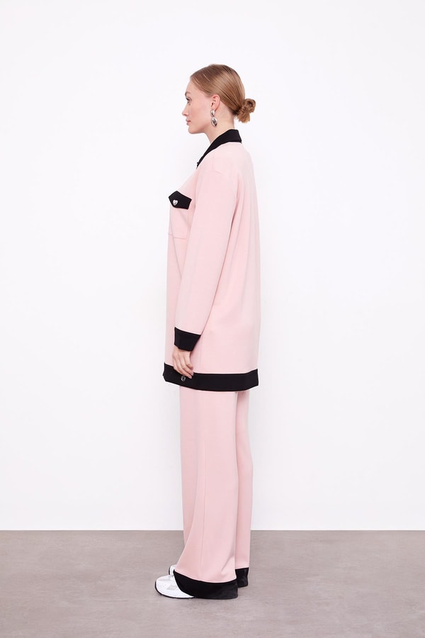 LevidorPudra-Siyah Düğme Detaylı Pantolon Takım