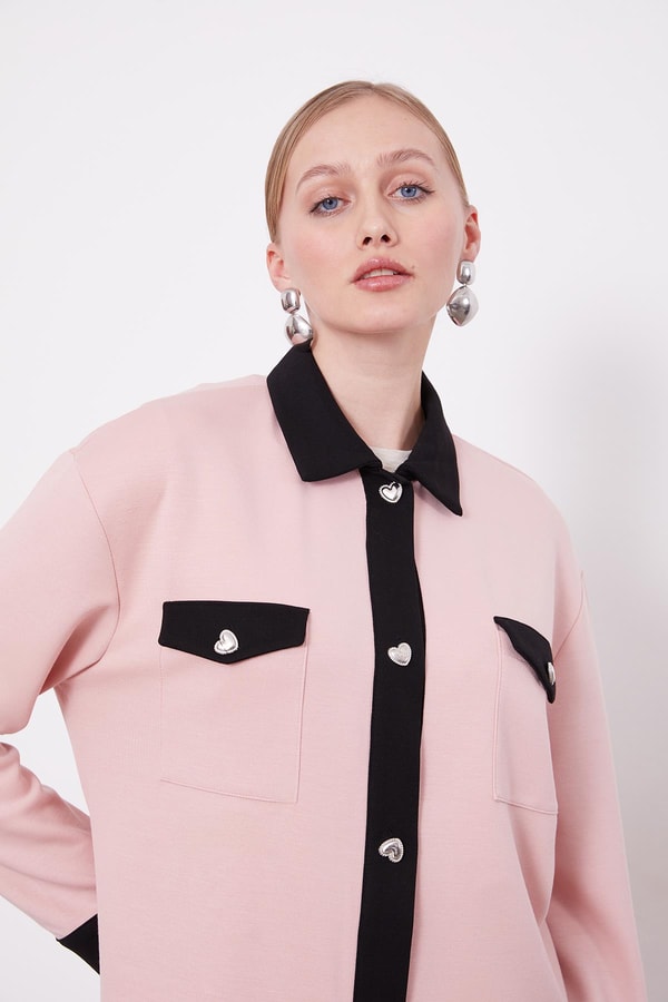 LevidorPudra-Siyah Düğme Detaylı Pantolon Takım