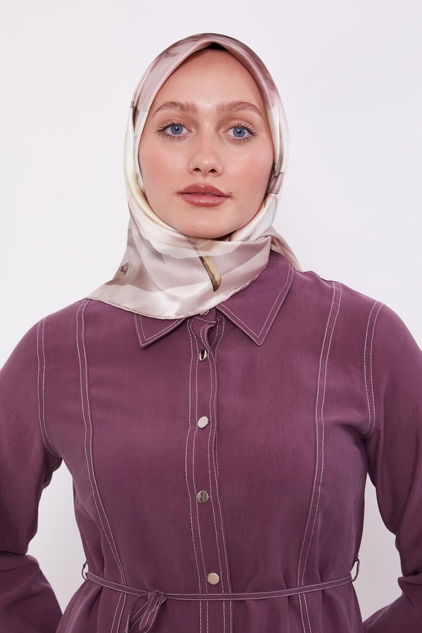 LevidorPudra Soft Çiçek Desen Sura İpek Eşarp