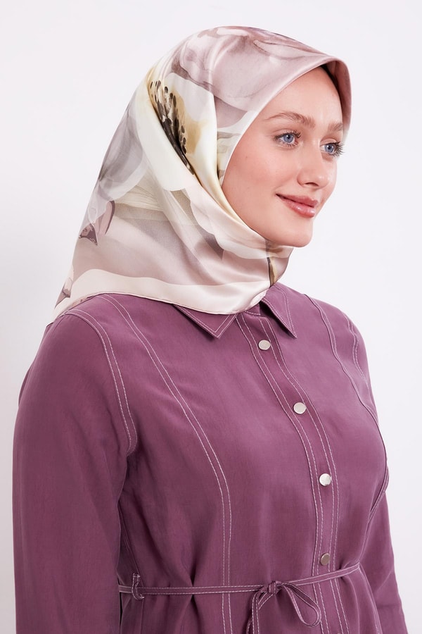 LevidorPudra Soft Çiçek Desen Sura İpek Eşarp