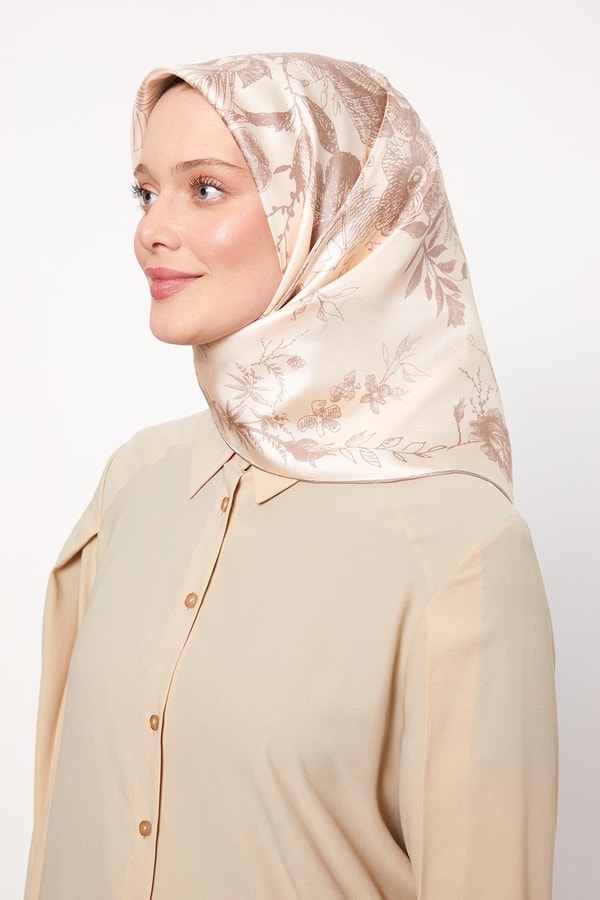 LevidorPudra Soyut Gül Desen Twill İpek Eşarp