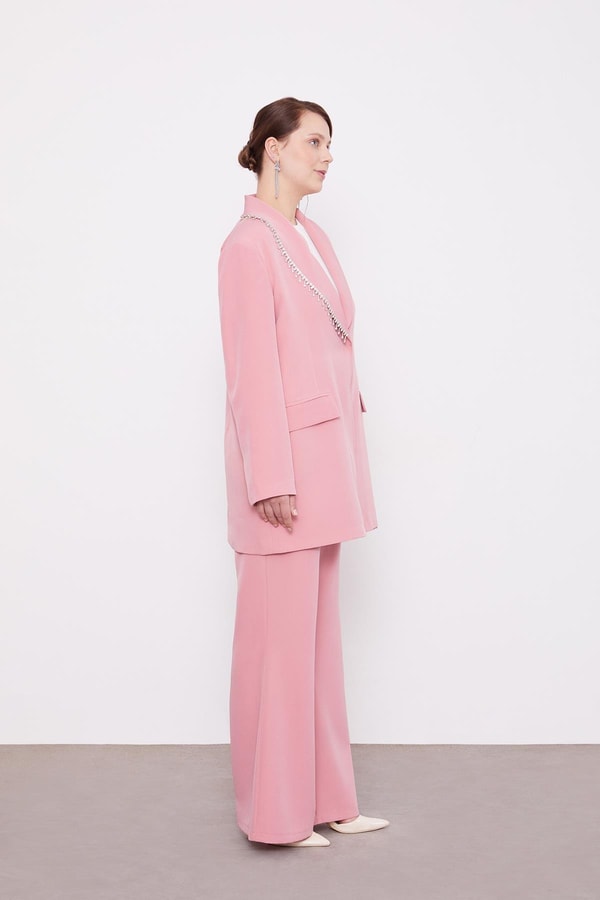 LevidorPudra Yaka Ve Cep Detaylı Pantolon Ceket Takım