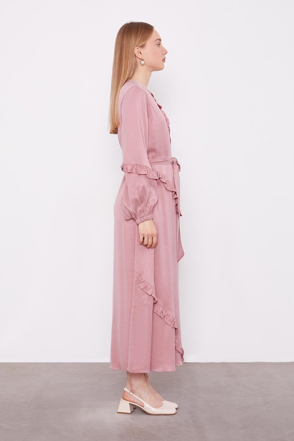 LevidorPudra Yakası Çiçek Detaylı Cupra Elbise