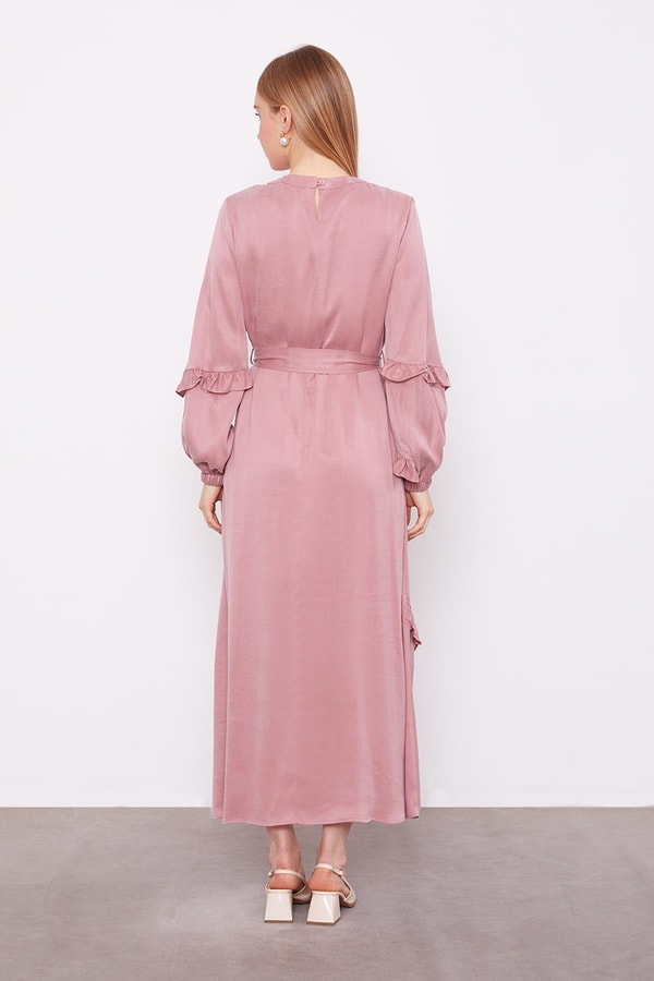 LevidorPudra Yakası Çiçek Detaylı Cupra Elbise