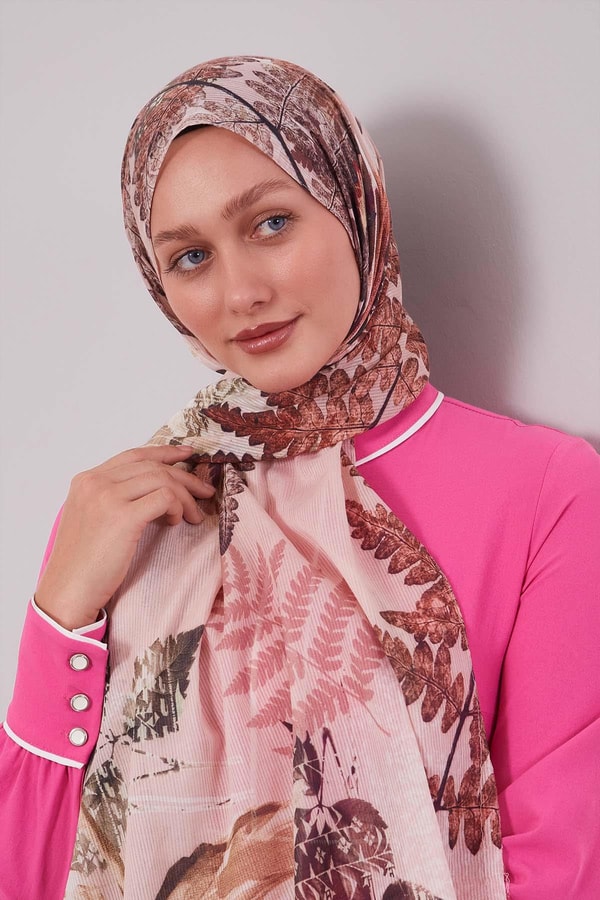 LevidorPudra Yaprak Desen Pamuk Şal