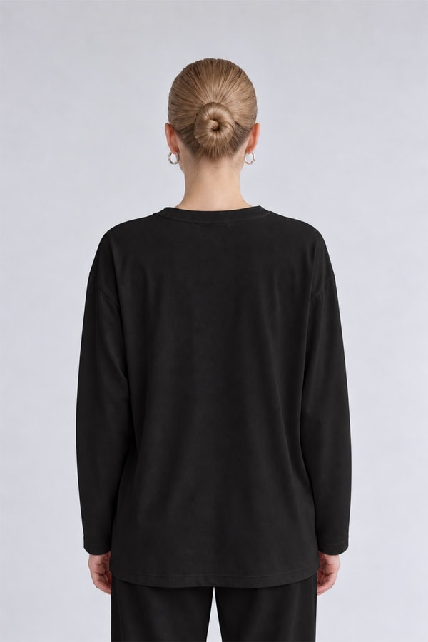 LevidorRahat Kesim Desenli İnce Sweat Siyah
