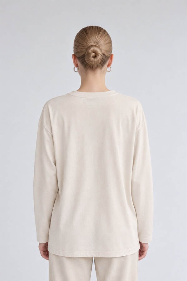 LevidorRahat Kesim Desenli İnce Sweat Bej